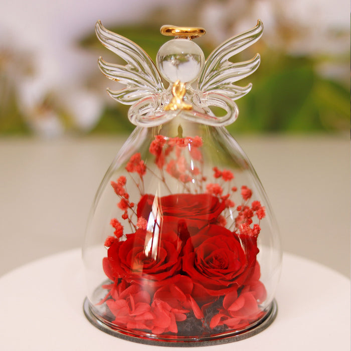 Eternal Flower Gift Box Angel Glass Cover Dried Rose Gift Box For Christmas New Year Valentine's Day Home Decor